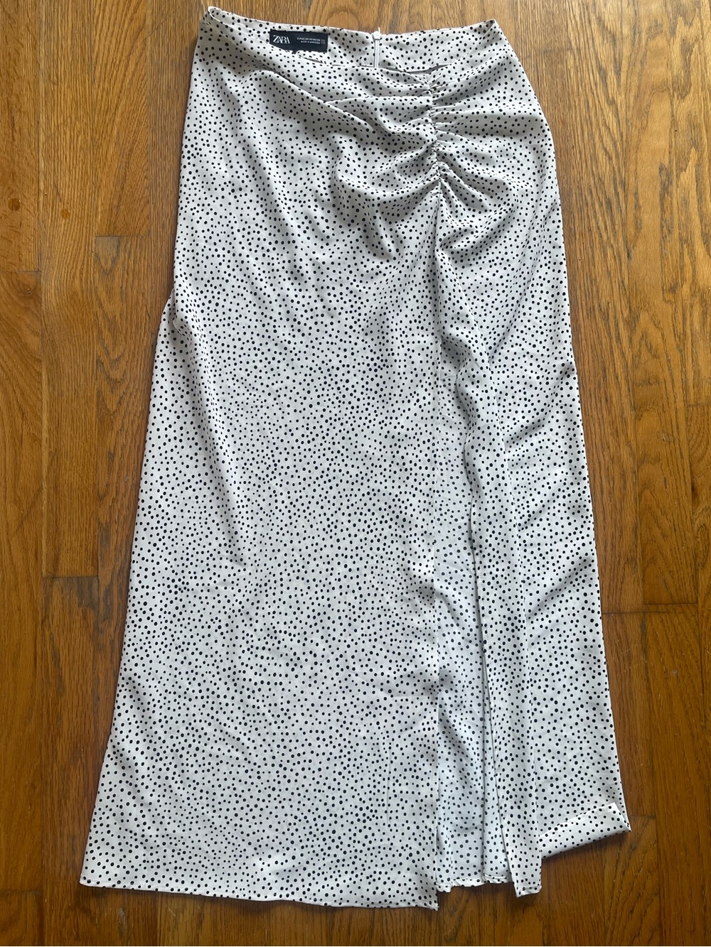 Zara White Maxi Skirt with Black Polka Dots